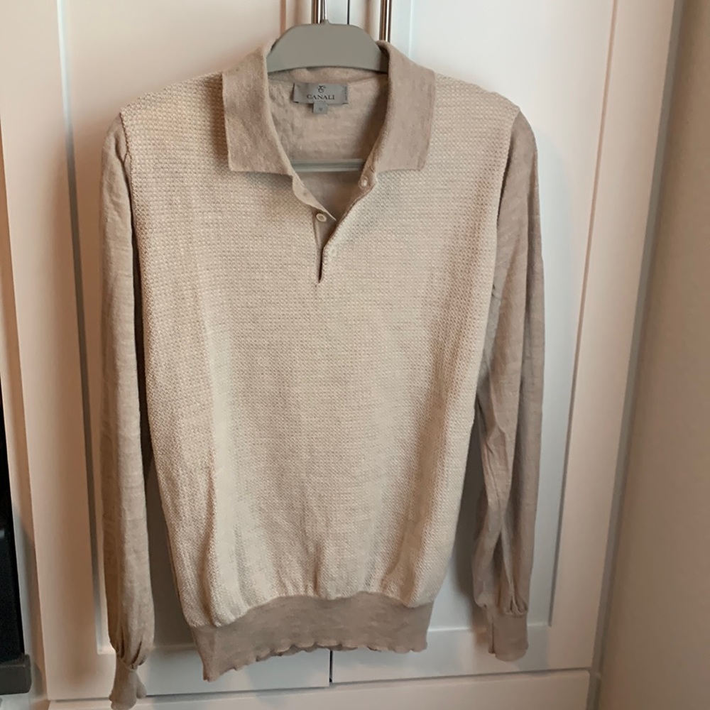 Canali wool long sleeve polo